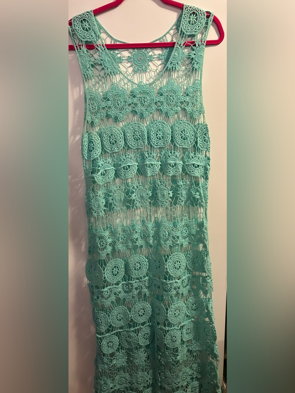 Lace crochet turquoise maxi swim coverup